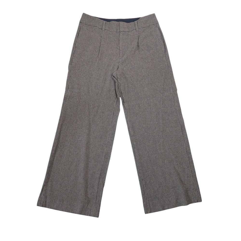 Banana Republic Navy Blue and Tan Check Plaid Wool Wide Leg Pants 12
